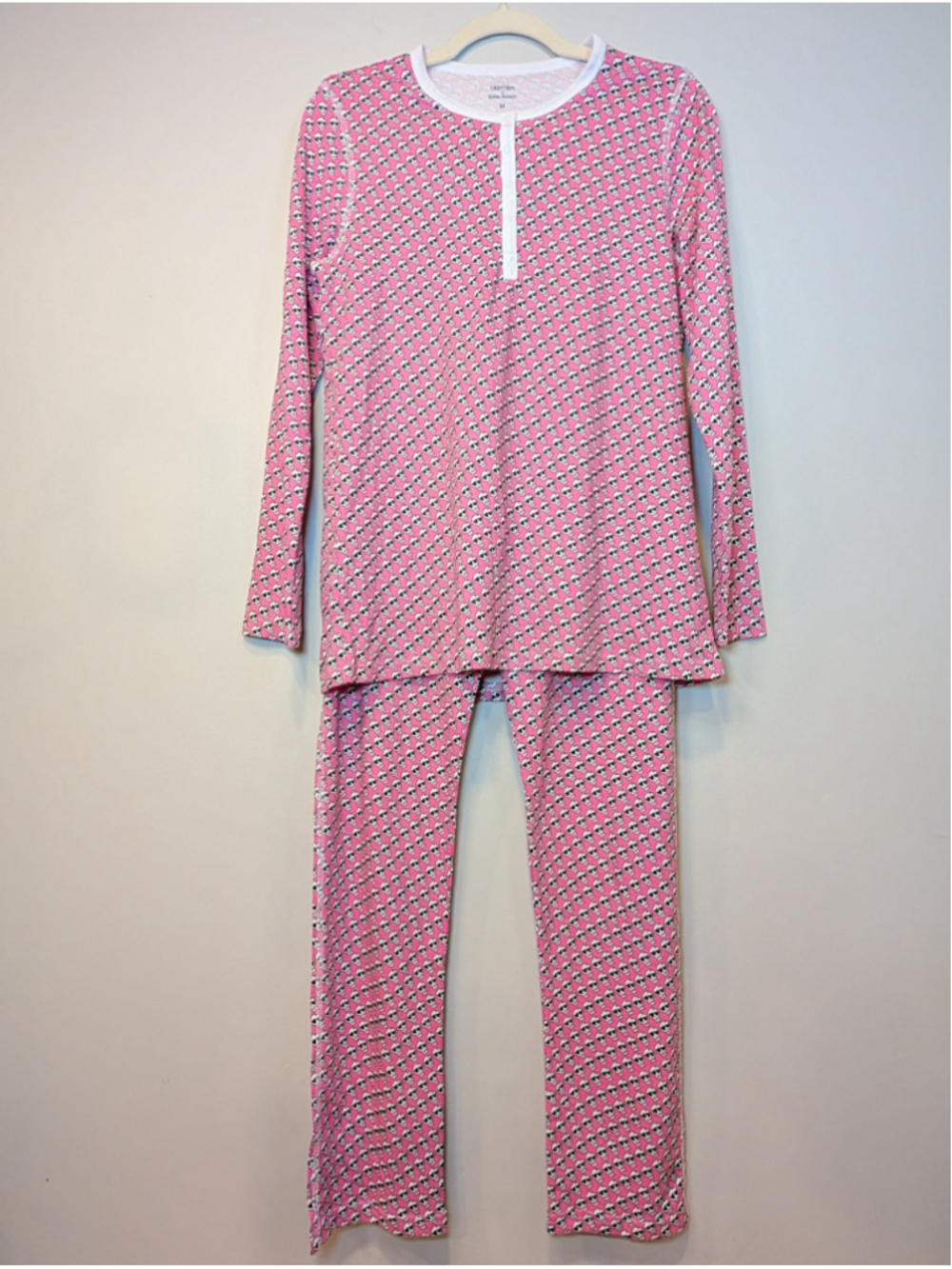 Bloomies x Roller Rabbit Skull Pajama Set Pink Henley PJ Sleepwear Medium NWT